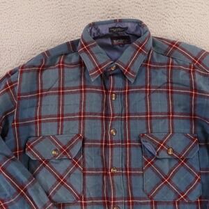 VINTAGE Sundays Shirt Mens L Blue Red Check Wool Acrylic Hopsack Button Up